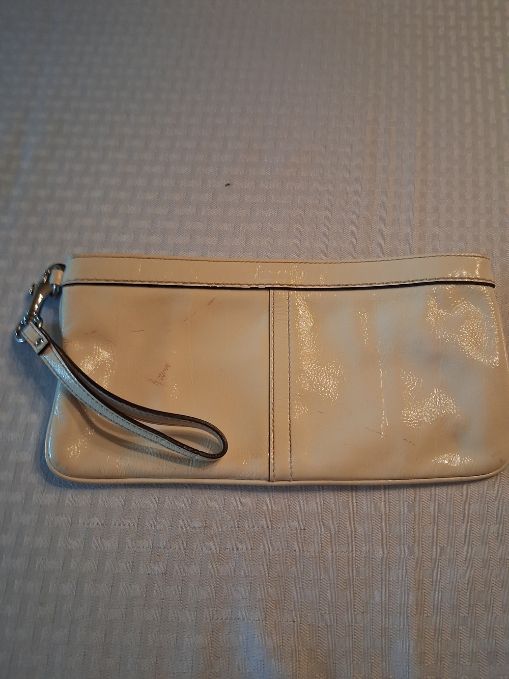 Coach Cream Patent Leather Wristlet Clutch
